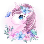Cute unicorn with pink hair and flowers cross stitch kit for beginners