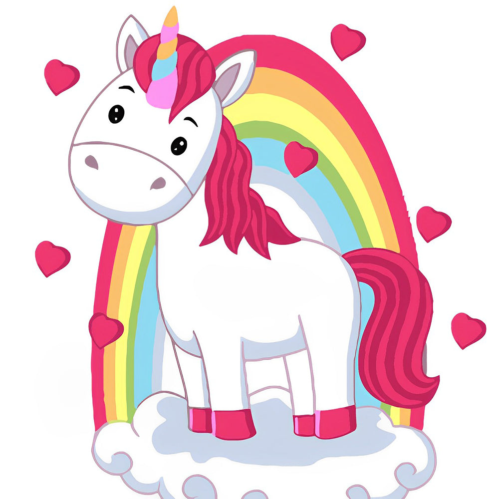 Cute unicorn with rainbow and hearts cross stitch kit for beginners
