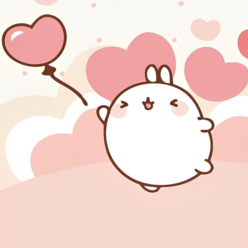 Cute white bunny with heart balloon cross stitch kit for beginners