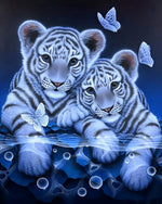 Cute white tiger cubs and butterflies cross stitch kit for beginners