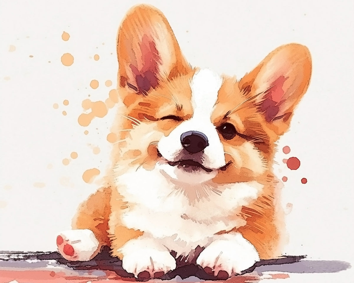 Cute winking corgi paint by numbers kit for beginners