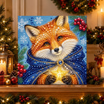 Finished cute winter fox with star pearl diamond painting artwork displayed as holiday home decor