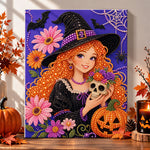 Cute witch holding skull pearl diamond painting kit for beginners