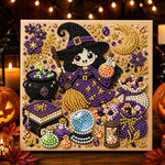 Cute witch with broom pearl diamond painting kit for beginners