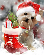 Cute yorkie with santa hat and stocking cross stitch kit for beginners