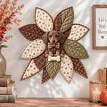 Dachshund quilted bow displayed as handmade wall decor in a cozy home