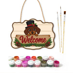 Dachshund welcome paint by numbers door hanger with paints and brushes