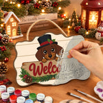 Dachshund welcome paint by numbers door hanger painting process