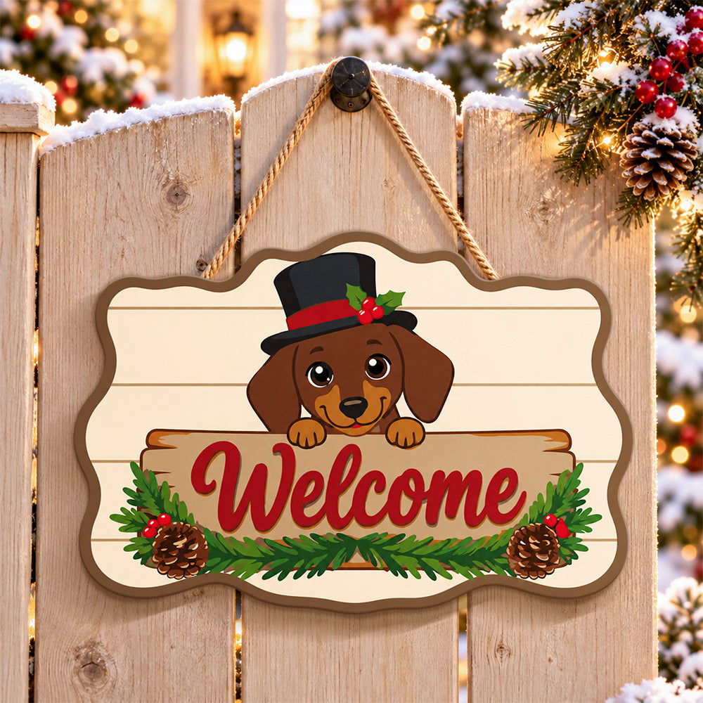 Dachshund welcome paint by numbers door hanger on a garden gate