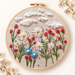 Daisy garden with clouds embroidery kit