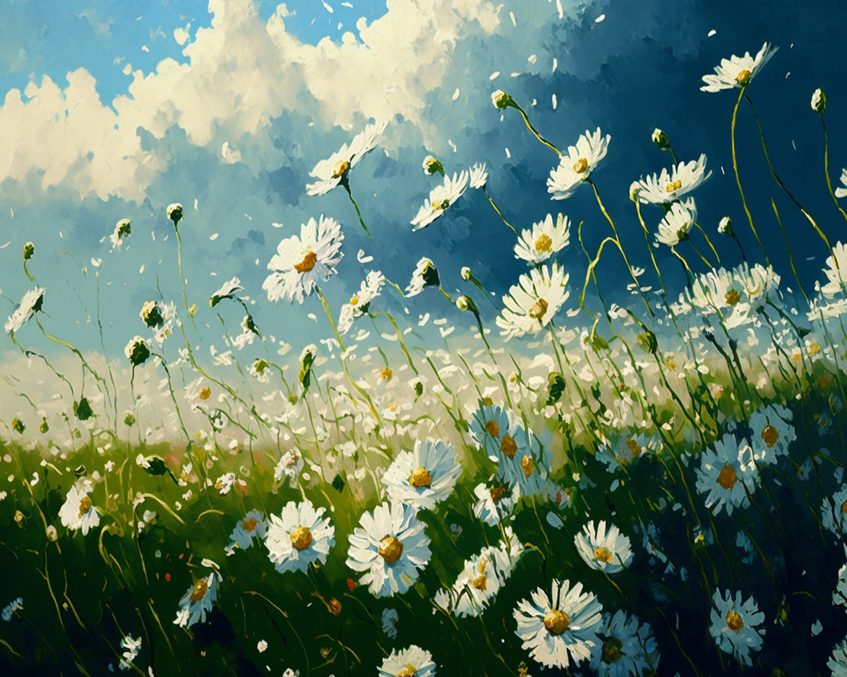 Daisy meadow under blue skies paint by numbers kit for beginners