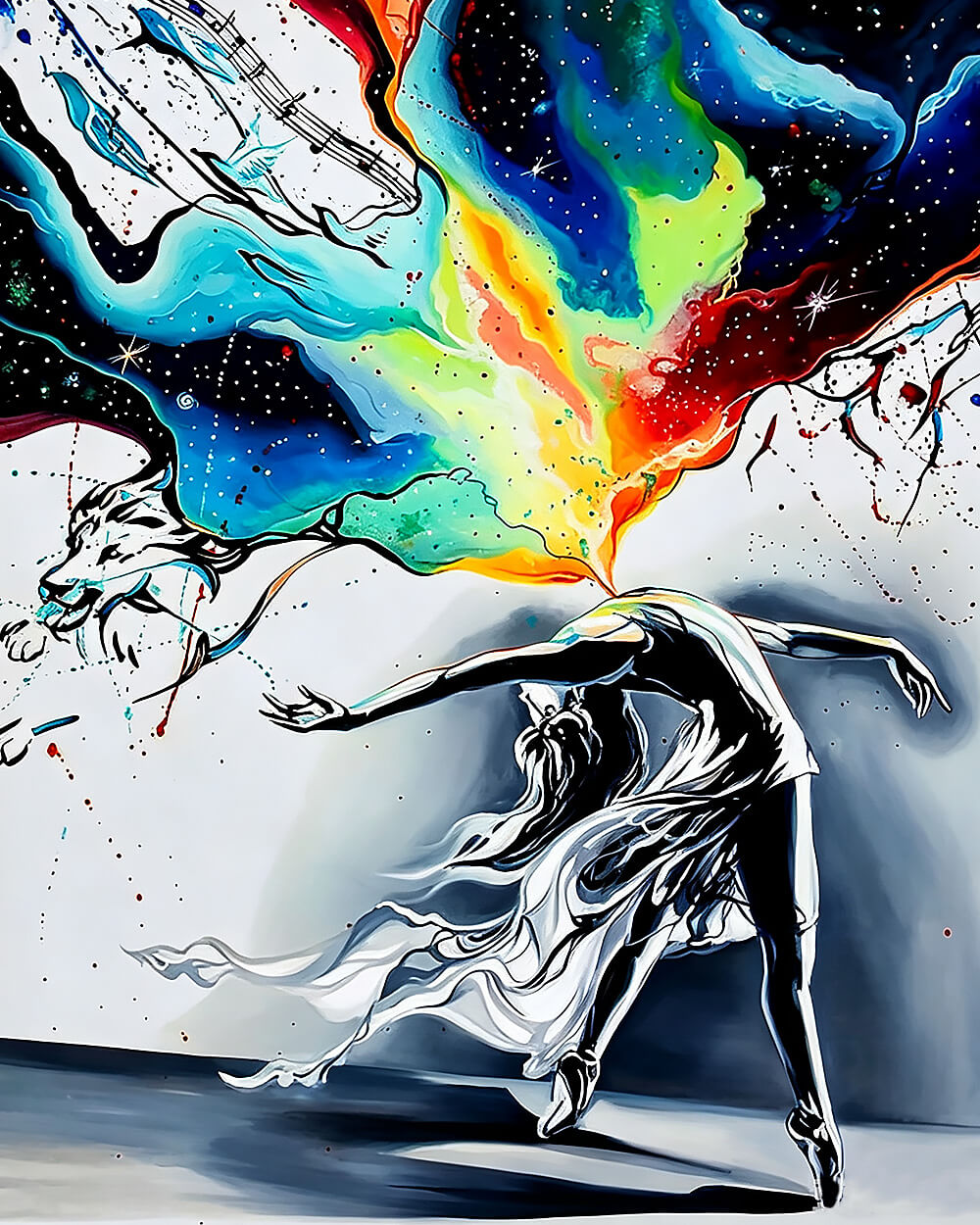 Dancer with colourful splash paint by numbers kit for beginners
