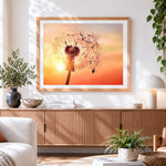 Finished dandelion seed head at sunset paint by numbers artwork displayed as home decor