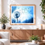 Finished dandelion seeds blowing in the wind paint by numbers artwork displayed as home decor