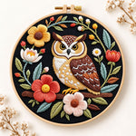 Dark floral owl embroidery kit