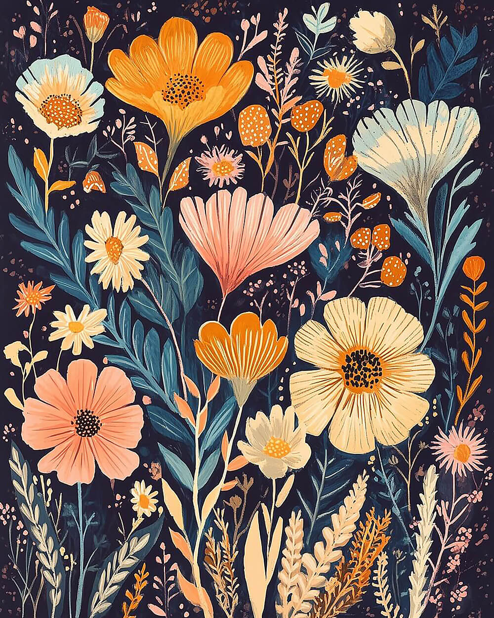 Dark floral pattern cross stitch kit for beginners
