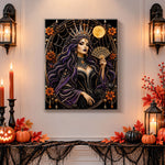 Finished dark moon queen with fan pearl diamond painting artwork displayed as holiday home decor