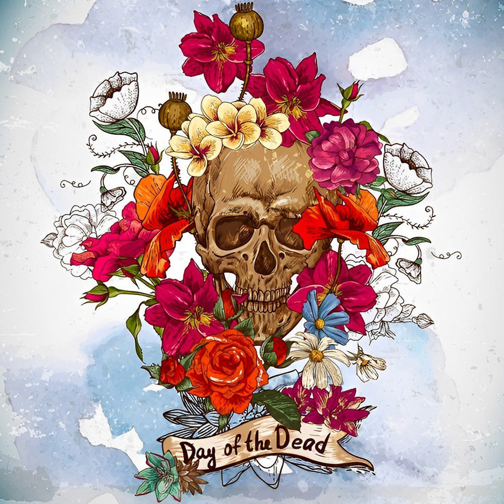 Day of the dead skull and flowers cross stitch kit for beginners