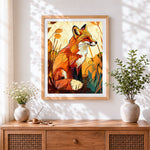 Finished decorative autumn fox cross stitch artwork displayed