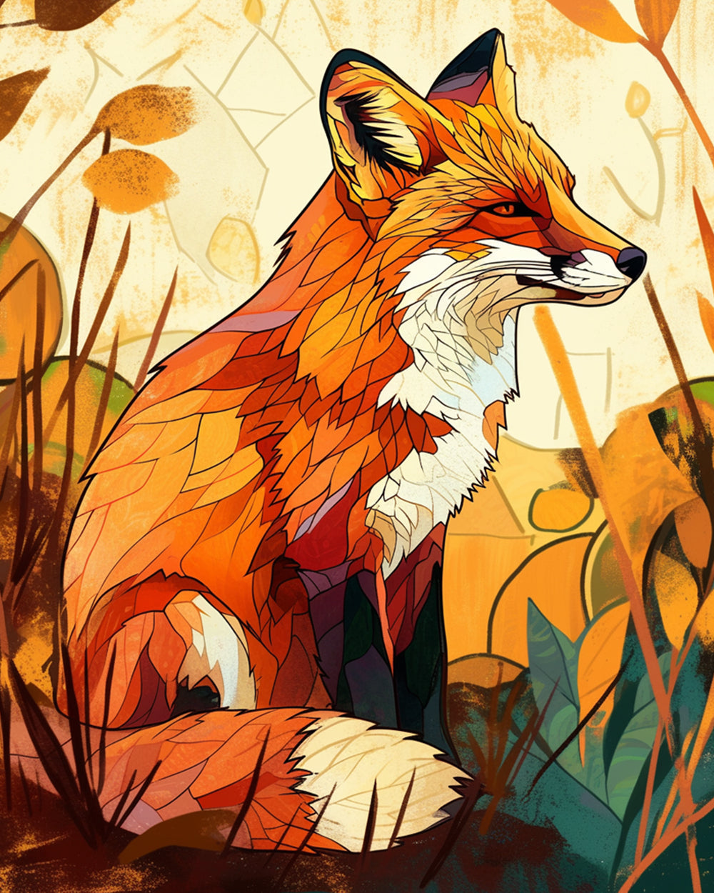 Decorative autumn fox cross stitch kit for beginners