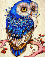 Decorative blue owl cross stitch kit for beginners