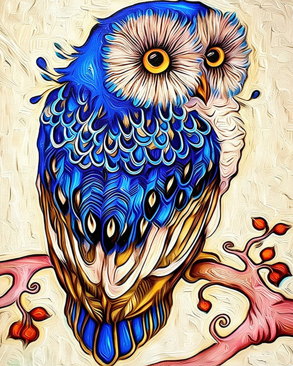 Decorative blue owl cross stitch kit for beginners