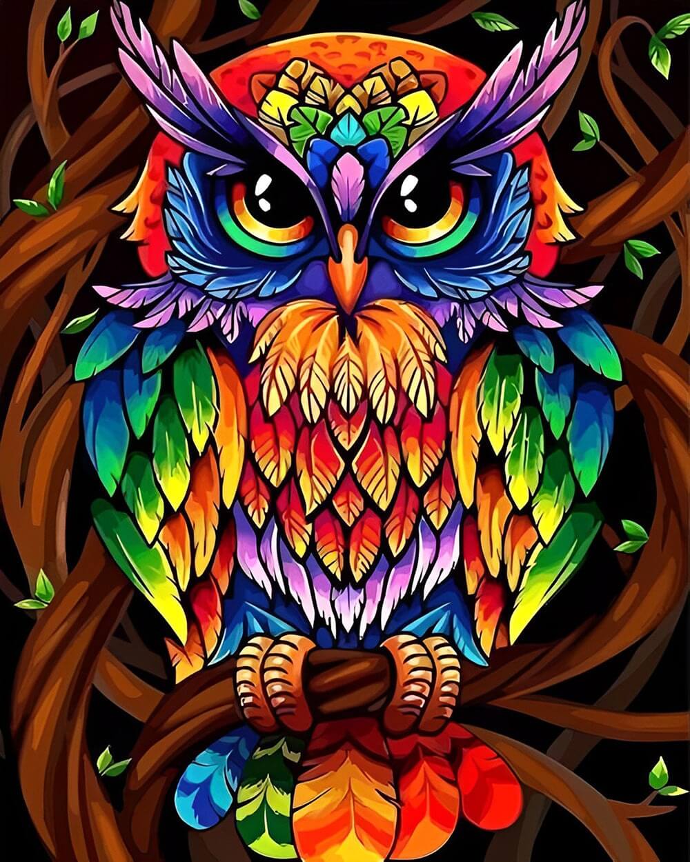 Decorative colourful owl cross stitch kit for beginners