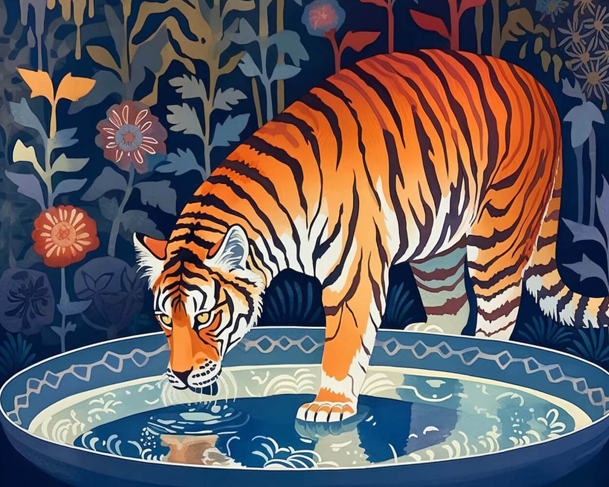 Decorative tiger drinking water paint by numbers kit for beginners