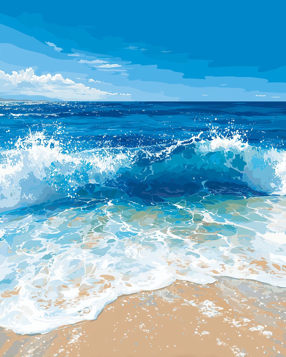 Deep blue ocean waves crashing cross stitch kit for beginners