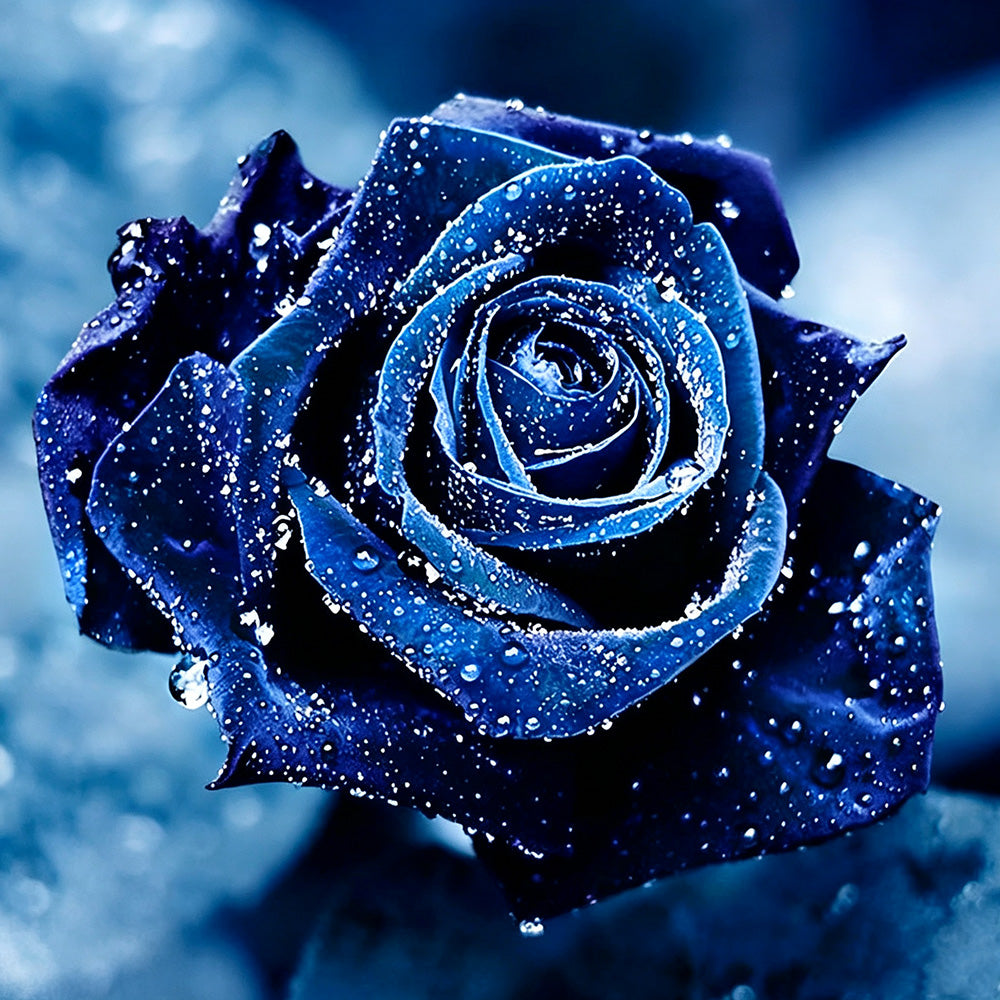 Deep blue rose with water droplets paint by numbers kit for beginners