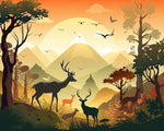 Deer family in a golden mountain landscape paint by numbers kit for beginners