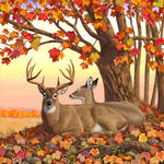 Deer family under autumn maple tree cross stitch kit for beginners