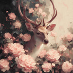 Deer in pink ranunculus cross stitch kit for beginners