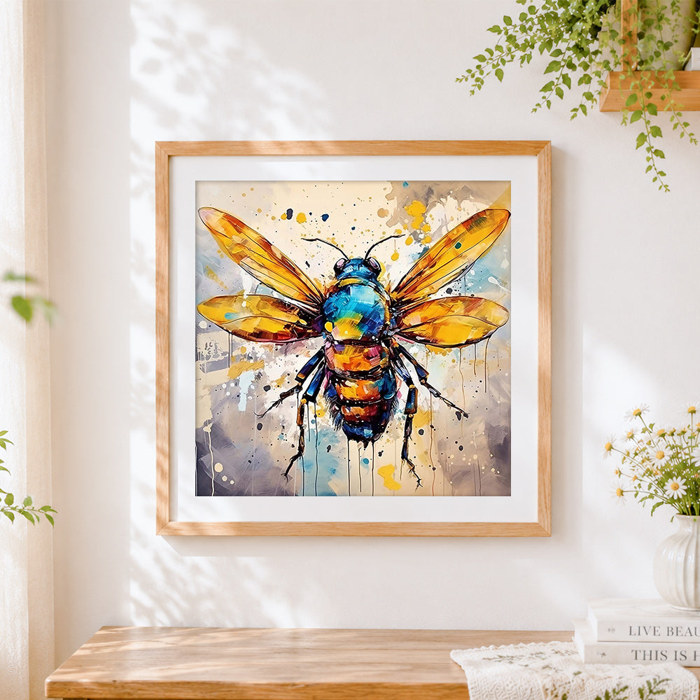 Finished delicate and beautiful bee cross stitch artwork displayed