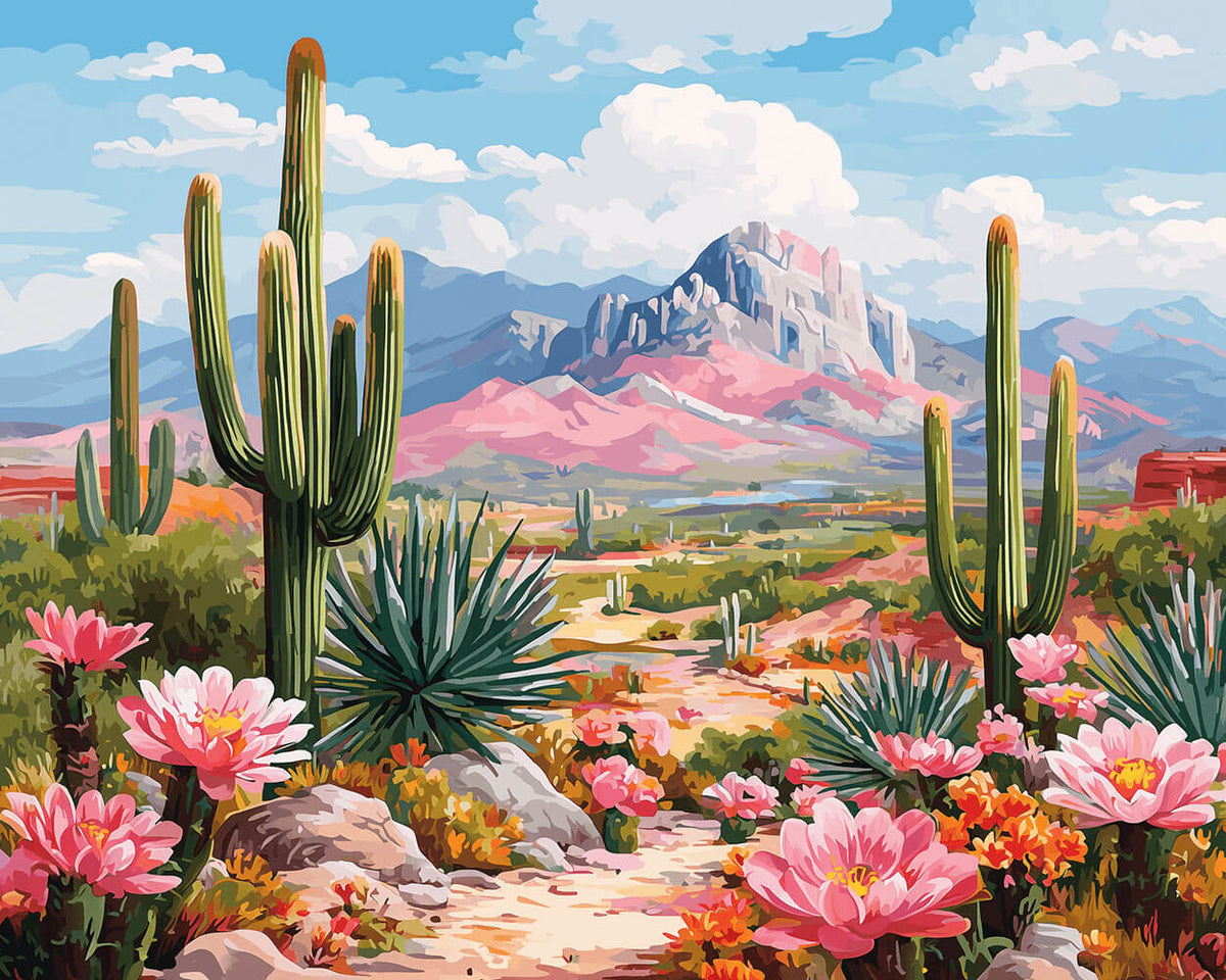 Desert cactus and mountains cross stitch kit for beginners