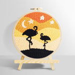 Desert flamingos at night punch needle kit for beginners