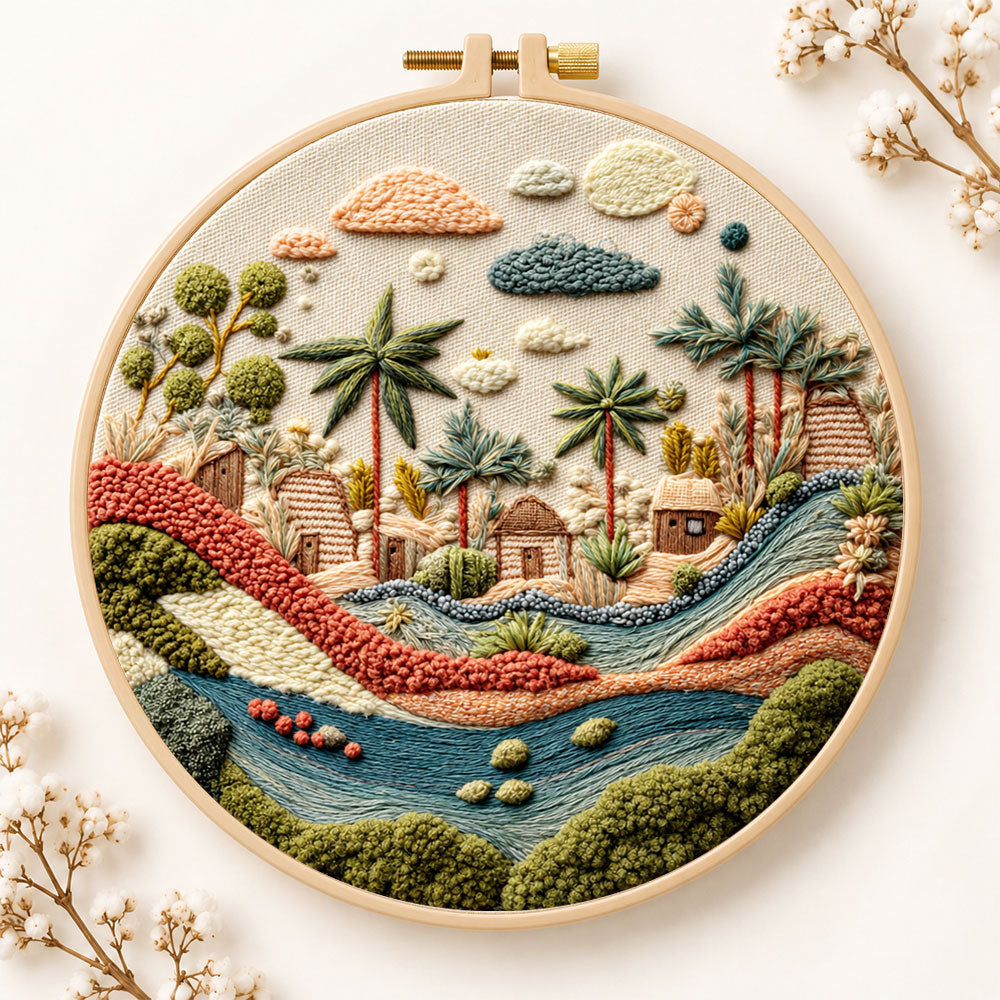 Desert stream hamlet embroidery kit