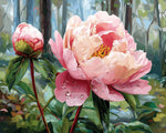 Dewy pink peony in a forest paint by numbers kit for beginners