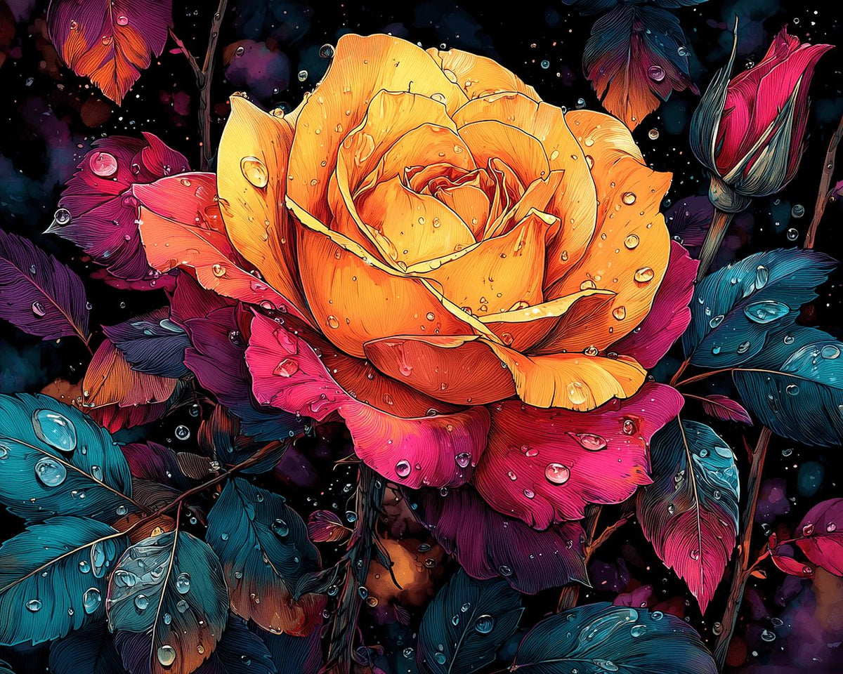 Dewy rainbow rose cross stitch kit for beginners