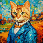 Distinguished gentleman cat in a blue suit cross stitch kit for beginners