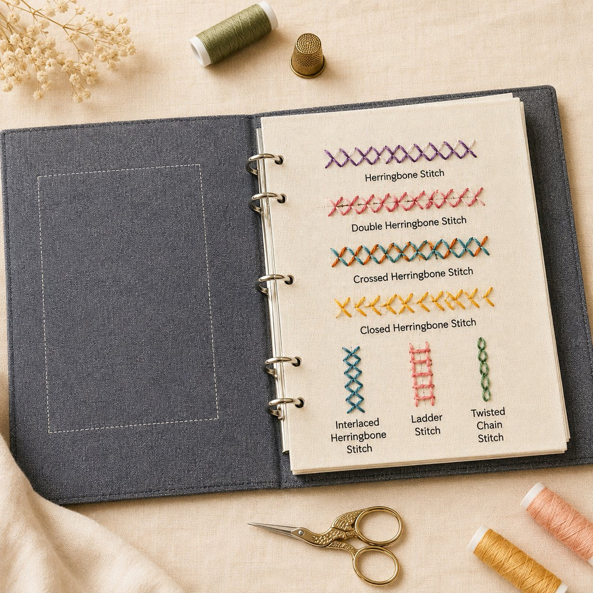 DIY loose-leaf embroidery stitch book kit