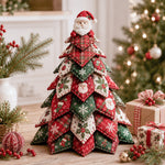 DIY quilted Christmas tree kit with Santa topper and classic red and green holiday fabric