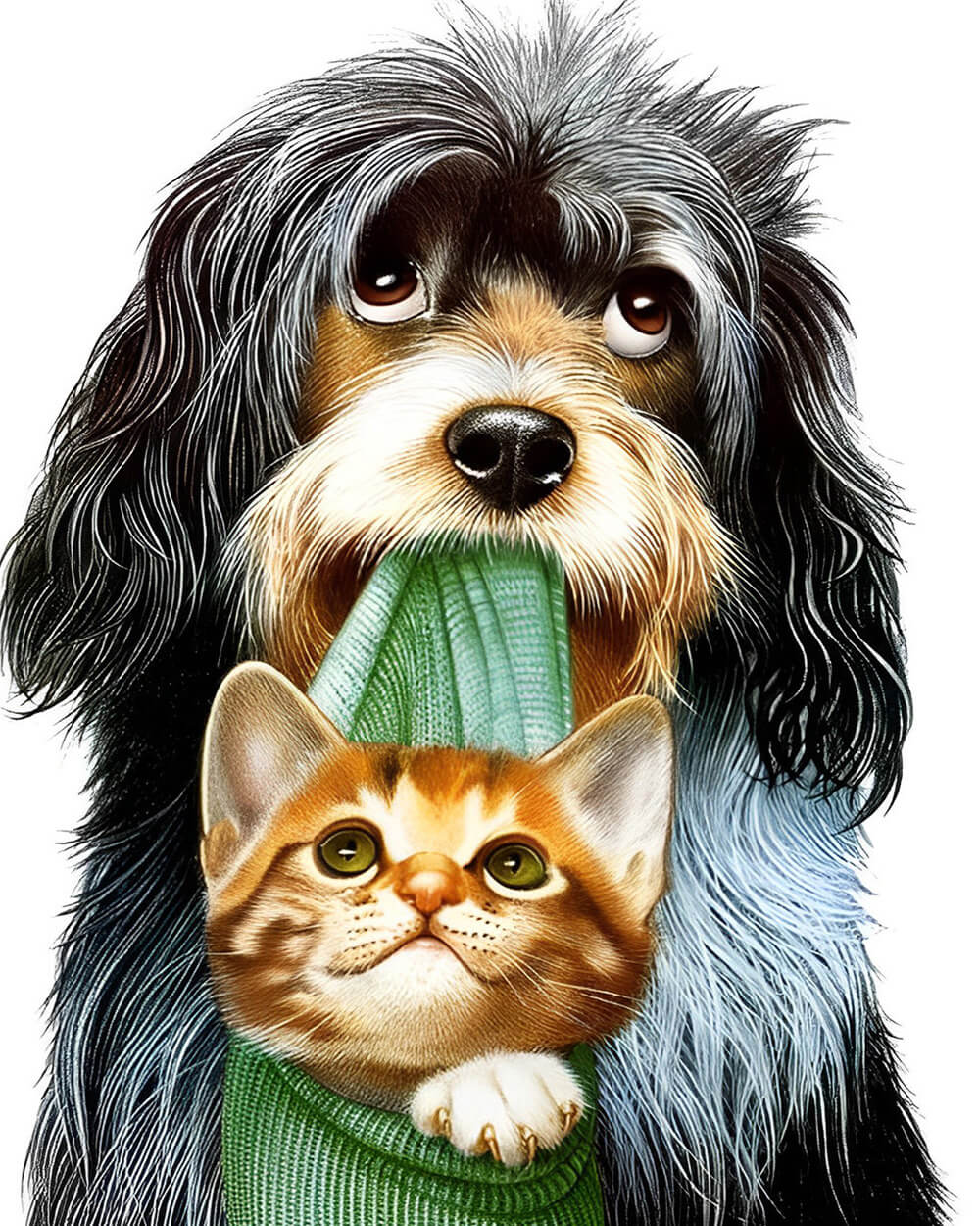 Dog carrying kitten cross stitch kit for beginners