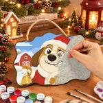 Dog with christmas bell paint by numbers door hanger painting process