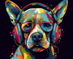 Dog with headphones and red glasses paint by numbers kit for beginners