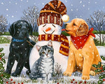 Dogs, cat and snowman cross stitch kit for beginners