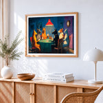 Dogs playing poker cross stitch artwork displayed on wall as home decor
