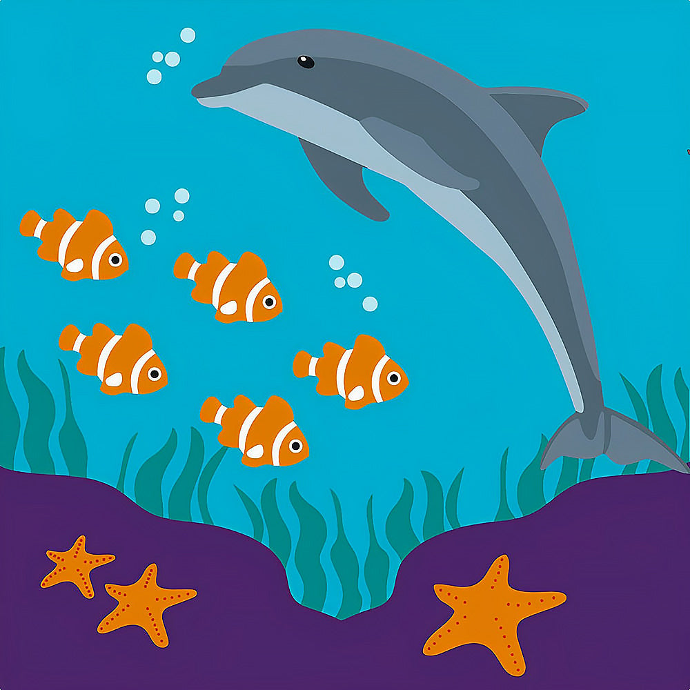 Dolphin and clownfish under the sea cross stitch kit for beginners