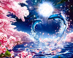 Dolphin couple and cherry blossom cross stitch kit for beginners
