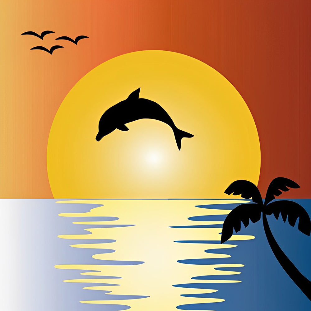 Dolphin silhouette at sunset cross stitch kit for beginners